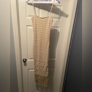 Torn by Ronny Kobo Beige Crochet Midi Dress